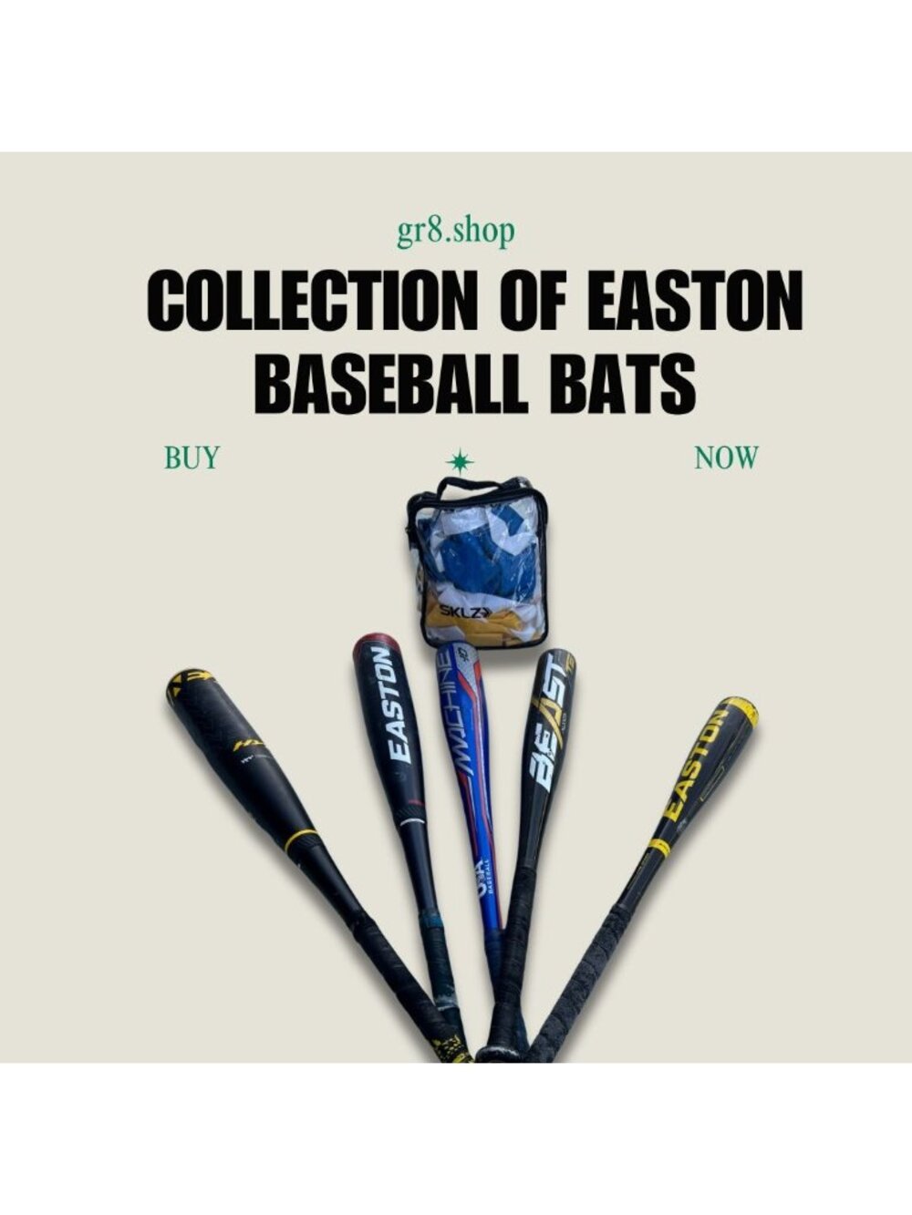 Collection Of Easton Baseball Bats for Kids & SKLZ Training Kit